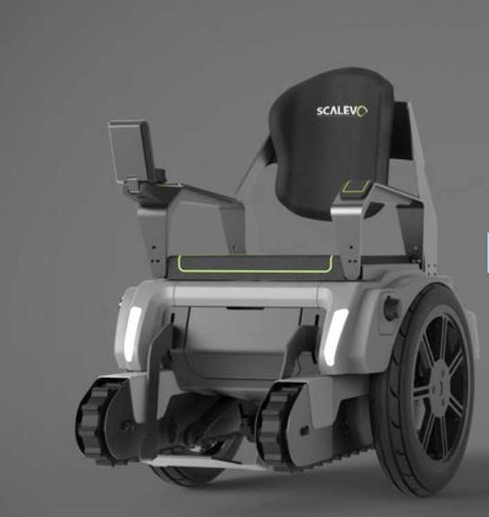 Scalevo wheelchair has treads to go up steps